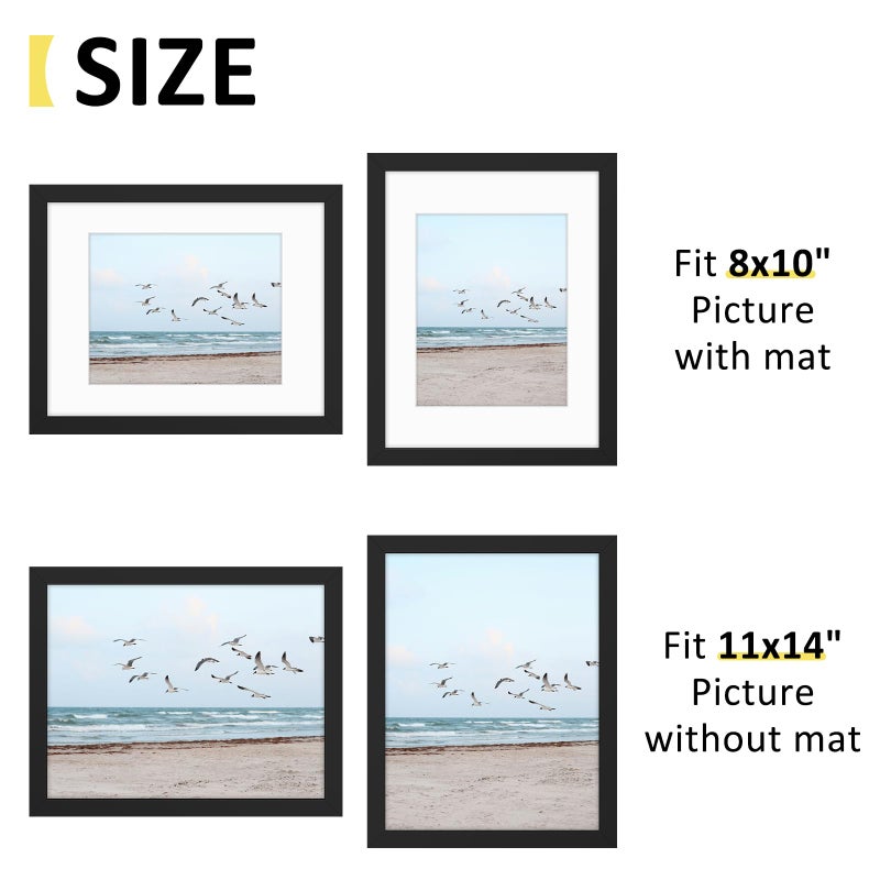 Frametory, 11x14 Frames Display 8x10 Picture with Mat or 11x14 Photo Without Mat, Shatter-Resistant Glass, Pre-Installed Wall Mounting Hardware - Black - Image 3